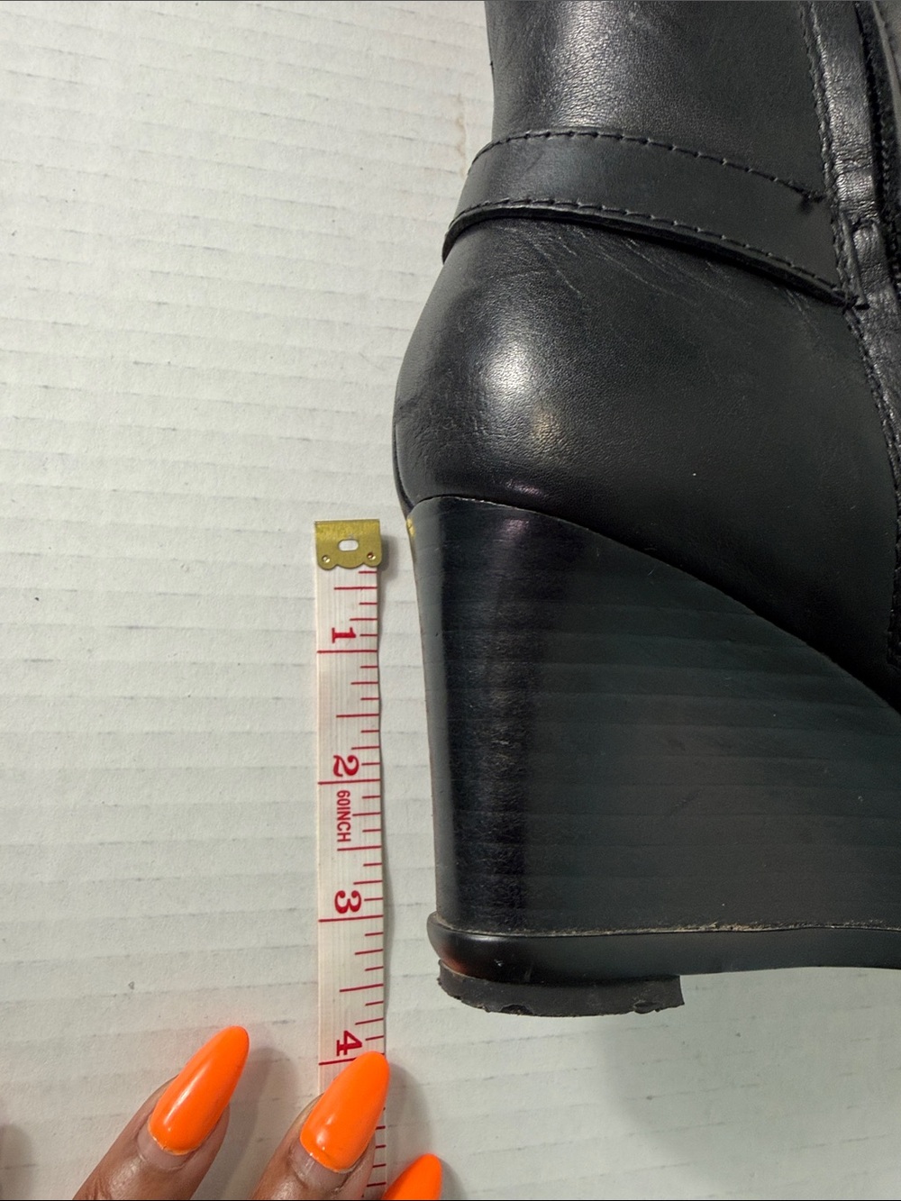 Lauren Ralph Lauren TIA Black Leather Knee-High Wedge Boots Size 7 - Picture 12 of 15